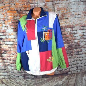 Koret Size 16W Francisca Jacket Vintage Full Zip Patchwork Multicolor Embroidere